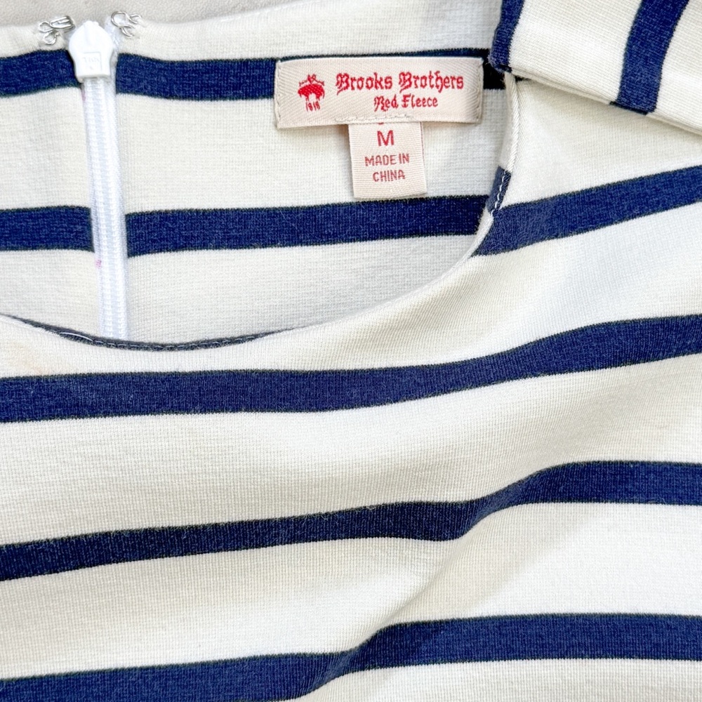 Brooks Brothers Red Fleece Navy White Striped Dress Women’s Medium Knit Preppy - Picture 3 of 7
